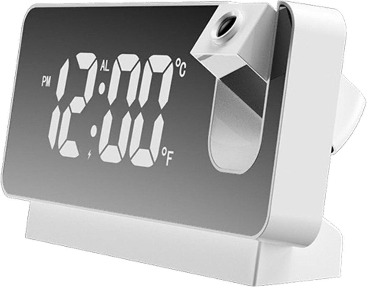 Slimme LED Projectorwekker met Spiegelscherm en Temperatuur- en Vochtigheidsweergave - Wit