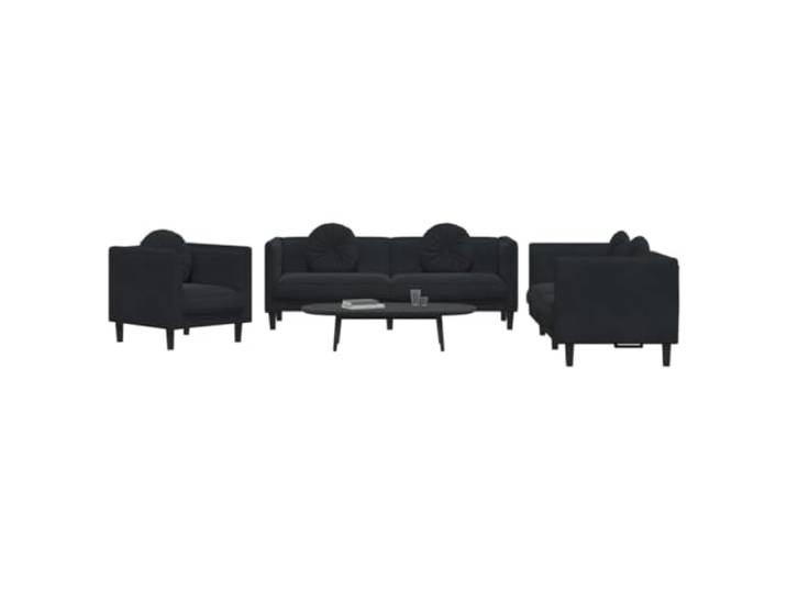 KTHLBRH 3-teiliges Sofaset mit schwarzen Samtkissen Sessel, 2- und 3-Sitzer-Sofa, 193 cm, Schaumstoff, robuste Beine, modernes Design