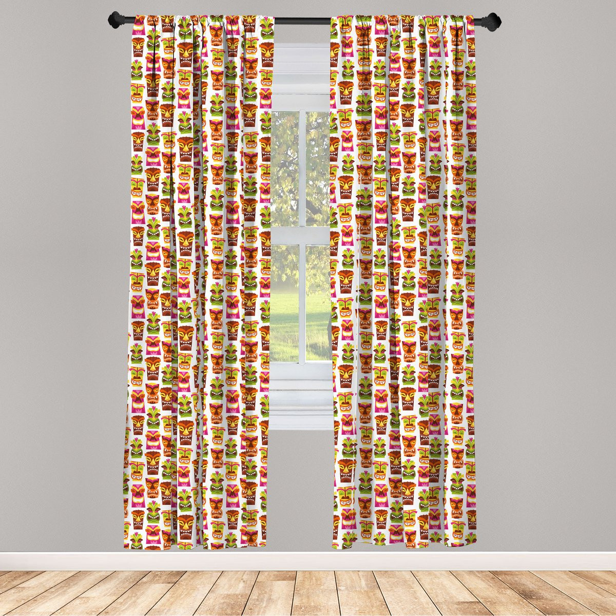 ABAKUHAUS Tiki Bar gordijnen - 2x 75 x 225 cm - veelkleurig - halfdonker