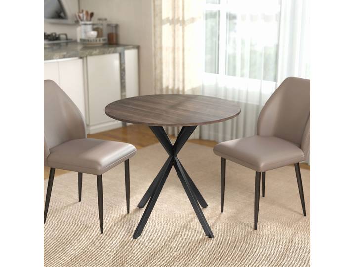 HOMCOM Table Ronde 80cm Cuisine Métal Plateau Marron