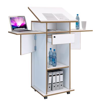 Bürowagen VCM "Holz Stehpult Rednerpult Stehtisch Rollen Salia", weiß, B:123cm T:50cm, Tische, Bürowagen