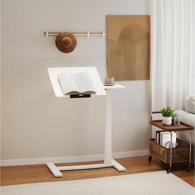Mobile Adiustable Standing Desk, Overbed Bedside Desk with Flip Desktop and 4 Wheels