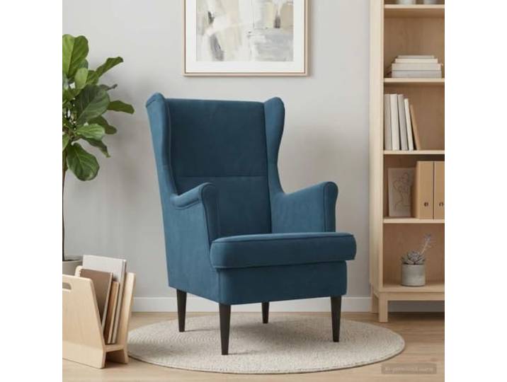 YUTAASU Velvet Armchair Blue for Living Room Removable Cushion, Rubberwood Legs, Sturdy Metal Frame, Modern Accent Chair