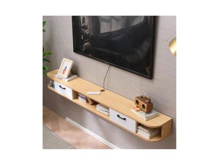 LIBANGRONG-888 Schwimmender TV-Schrank Schwebender TV-Ständer, wandmontierter TV-Schrank for das Wohnzimmer TV-Geräte(Natural)