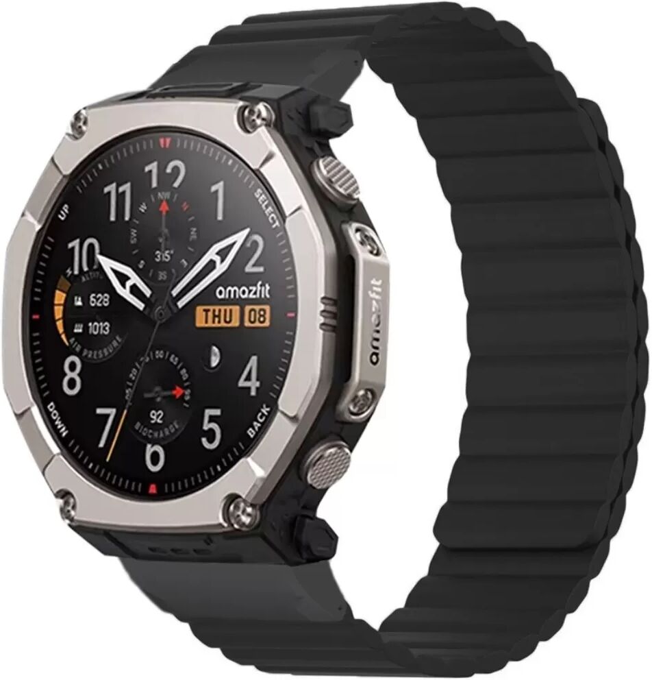 INF Bequemes Armband kompatibel mit Amazfit T-Rex Ultra 2 26mm – Silikon mit Edelstahl-Magnetverschluss und Schnellverschluss Schwarz