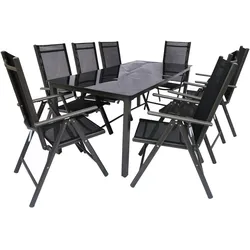 VCM, Gartentisch + Balkontisch, 9 tlg. Alu Gartenset Sitzgruppe 190 SW (189 x 90 x 76 cm)