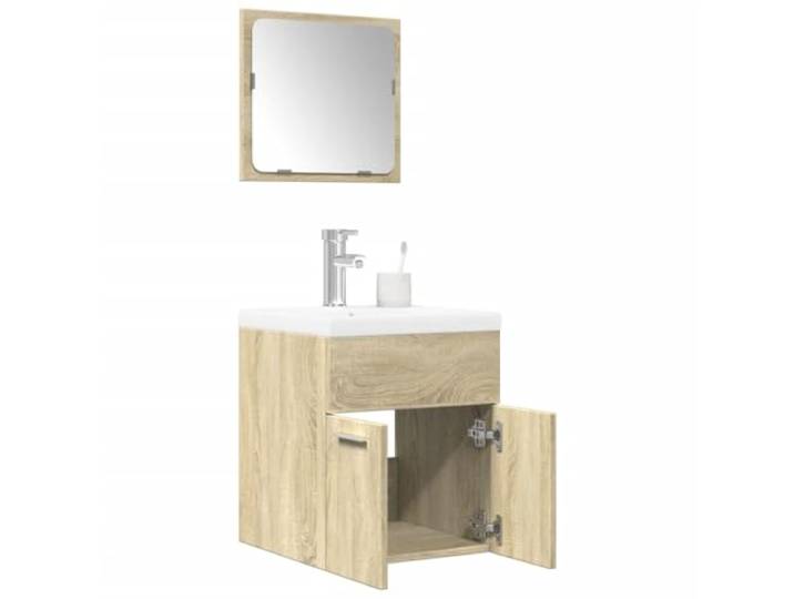 YUTAASU 3-TLG. Badmöbel-Set Sonoma-Eiche Holzwerkstoff Wandmontage Spiegel, Stauraum Schrank, Feuchtigkeitsbeständig, Waschbecken nicht enthalten
