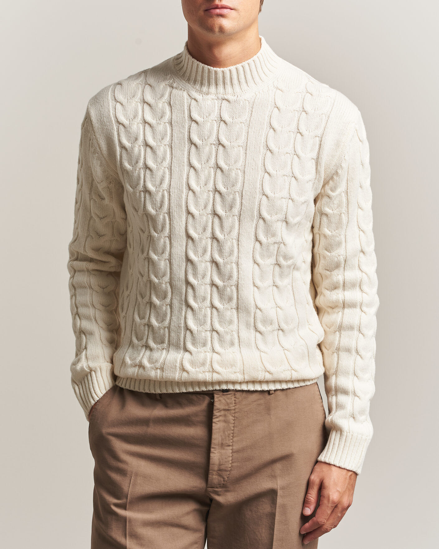 Zanone Double Cable Crew Neck Latte men 52 Hvid