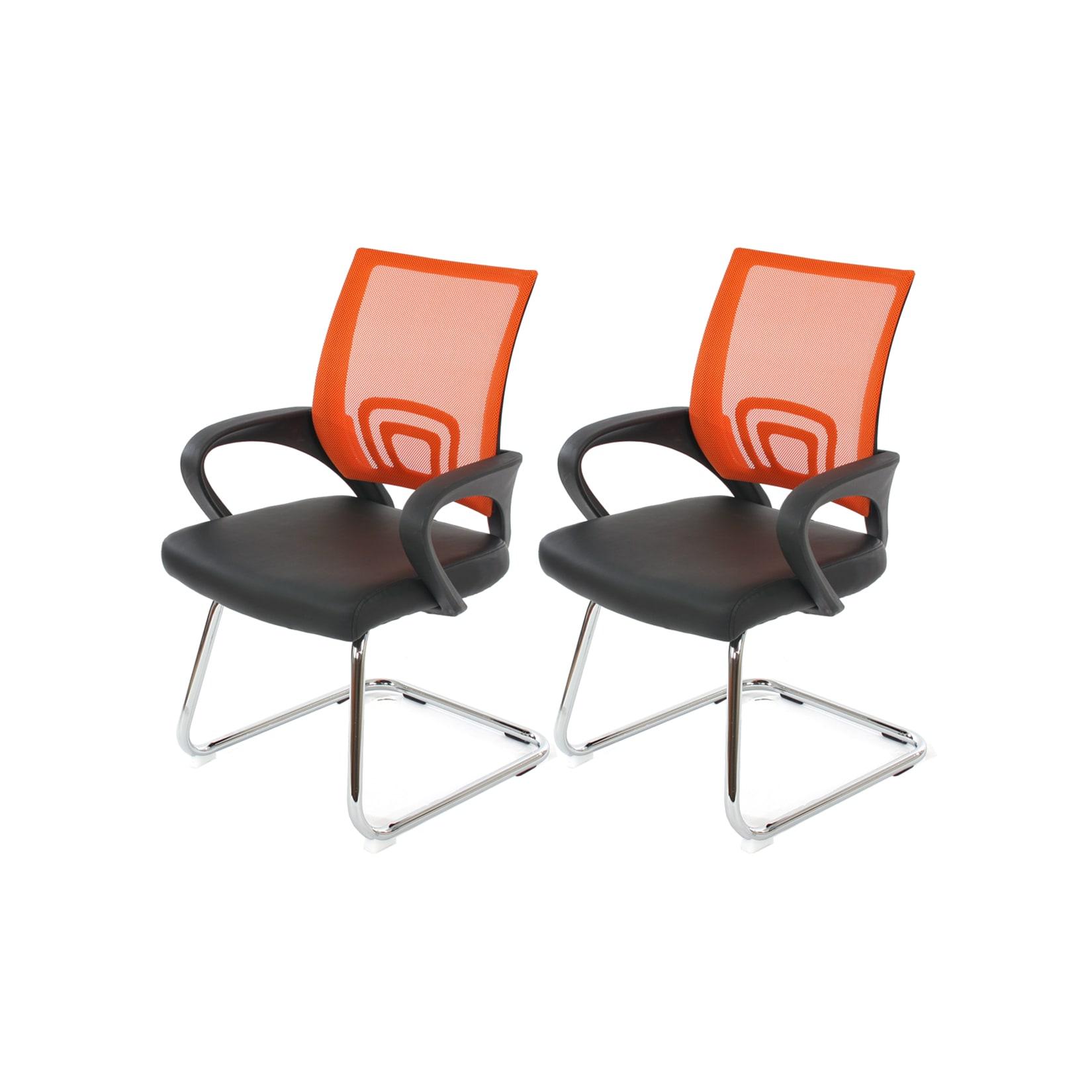2er-Set Konferenzstuhl Afragola, Besucherstuhl, Kunstleder MVG-zertifiziert ~ orange