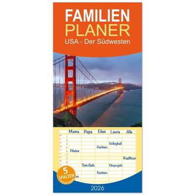 Familienplaner 2026 - USA - Der Südwesten mit 5 Spalten (Wandkalender, 21 x 45 cm) CALVENDO