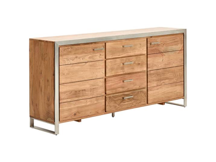 Livetastic Sideboard, Silber, Akazie, Holz, Metall, Akazie, Hartholz, Holz, 2 Fächer, 4 Schublade(n) Schubladen, 175x85x40 cm, Holzmöbel, Kleinmöbel Holz, Holzkommoden, Sideboards Holz