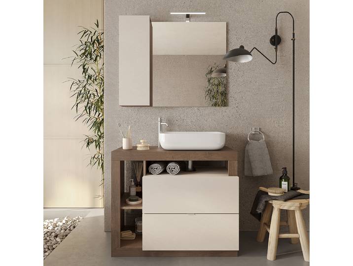 Badset Hamburg 2-teilig stehend 92cm Beige/Kaschmir/Eiche Dunkel Dekor