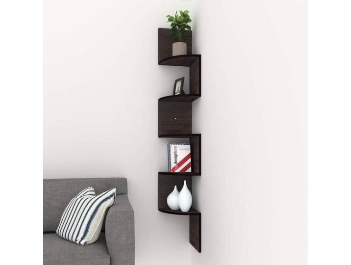 Étagère d'angle Murale en Forme Zigzag Bibliothèque 5 Tier - Marron