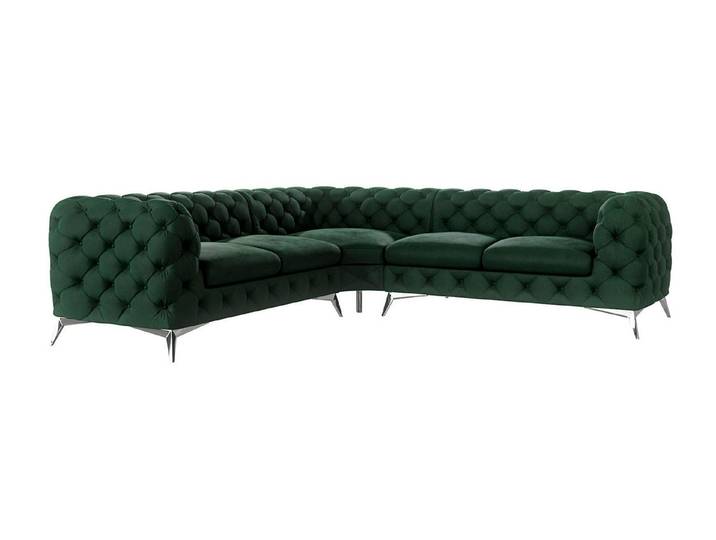 S-Style Möbel Ecksofa Kalina, Chesterfield mit silbernen Metall Füßen, mit Wellenfederung