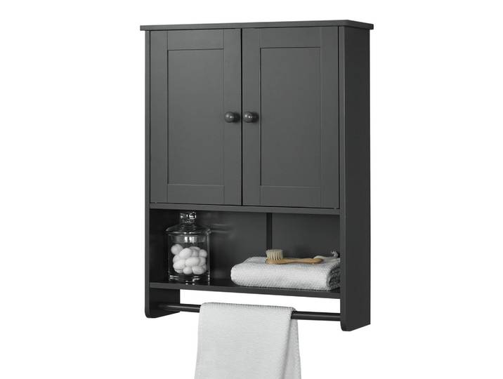 [en.casa] Hängeschrank Steyr, Dunkelgrau, Holzwerkstoff, Rechteckig, 48.7x65x14.5 cm, Badezimmer, Badezimmerschränke, Hängeschränke