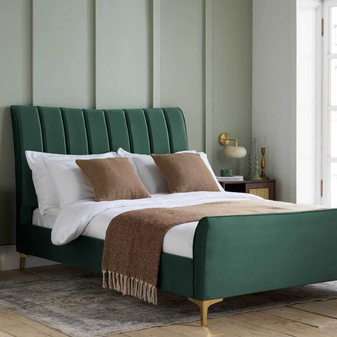 Etta Avenue Latrell Comfort Upholstered Bed Frame Green King (5')