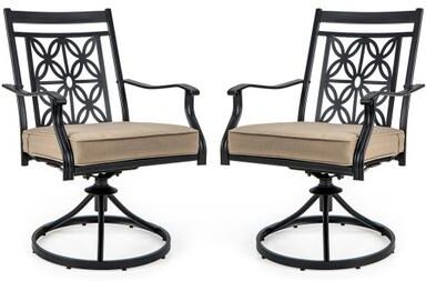 Costway 2 Pieces Patio Swivel Chairs with Blossom Pattern Backrest and Cushions-Black