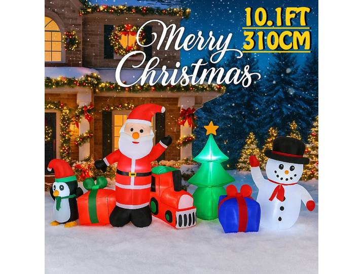 10.1FT père noël bonhomme de neige pingouin gonflable décorations de noël ornements lumières décoration extérieure cour jouets de fête de vacances
