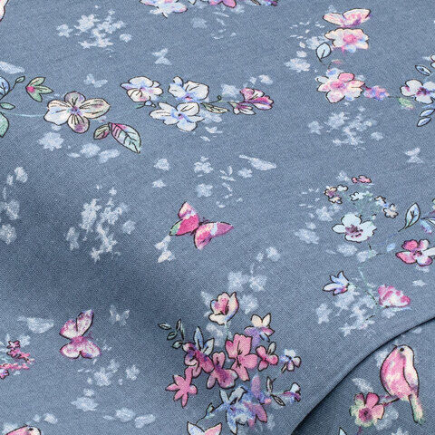Baumwollstoff "Nostalgie Blümchen", jeansblau-color