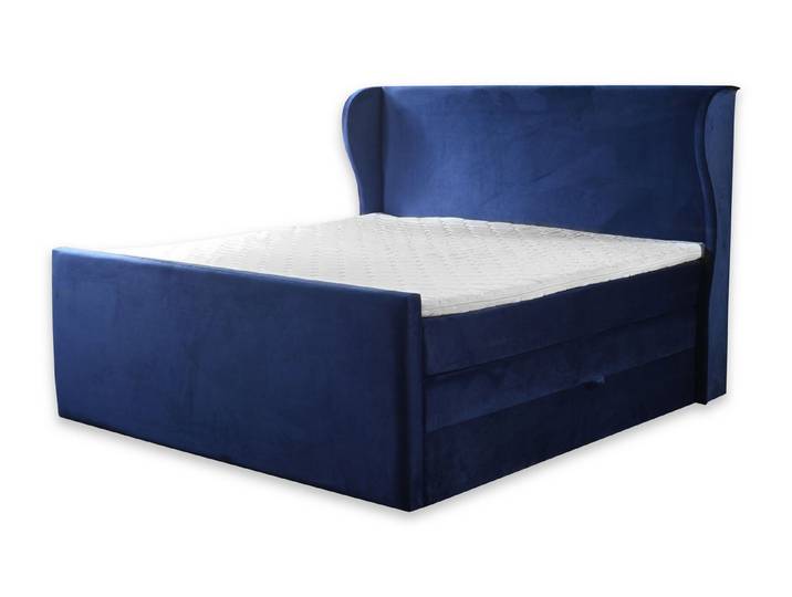 JVmoebel Boxspringbett Modernes Doppelbett in Blau mit Velours-Oberfläche und Stauraum (1-St)
