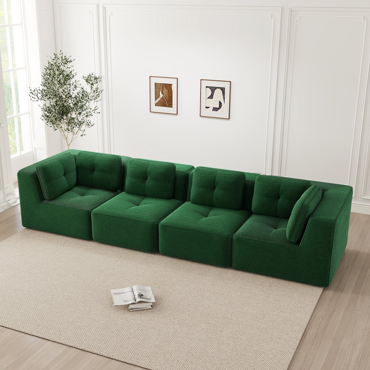 MODFU Modulaire Hoekbank in Groen Ribfluweel met Slaapfunctie
