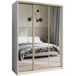 SCHWEBETÜRENSCHRANK RIEN 150/205/60 cm 3-türig mit Spiegel Weiß