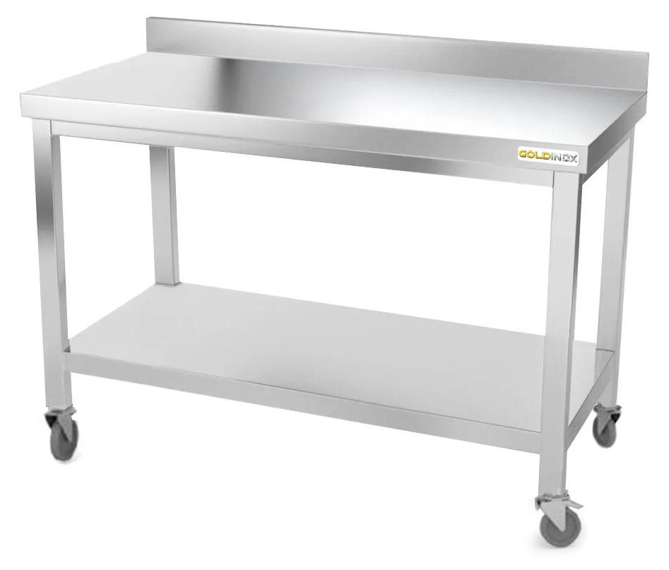 Arbeitstisch aus Edelstahl, 1600 x 500 mm, mit Rollen, - GOLDINOX