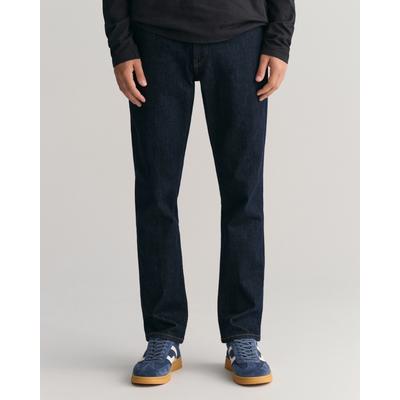 Slim-fit-Jeans GANT "SLIM GANT JEANS", Herren, Gr. 31, Länge 32, blau (dunkelblau), Denim/Jeans, Obermaterial: 97% Baumwolle, 2% Polyester, 1% Elasthan, slim fit, Jeans Slim-fit-Jeans