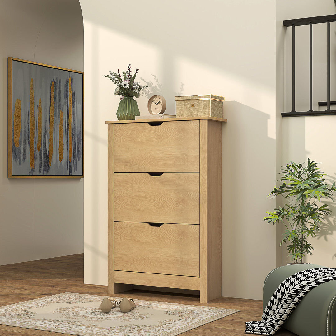17 Stories HOMCOM 18-Shoe Storage Cabinet 6 Shelves 3 Drawers Tabletop Natural Wood Finish 18