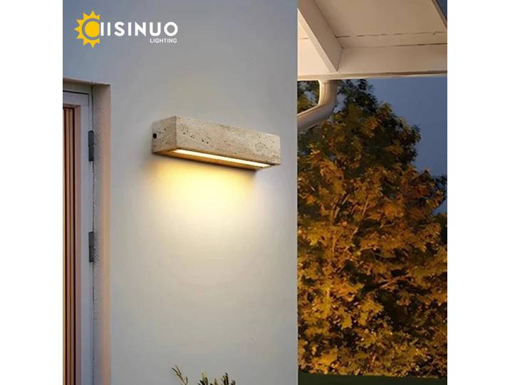 Wabi sabi pierre naturelle mur LED lampe jaune travertin porche lumière IP65 étanche antirouille pour cour balcon maison chevet