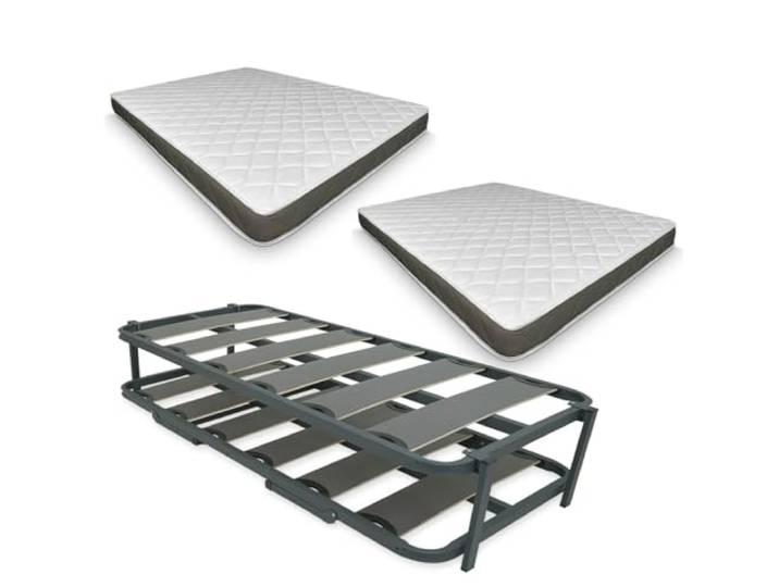 DUÉRMETE ONLINE Komplett mit 2 Matratzen Visco Fresh (Winter/Sommer) + verstärktem Nestbett, Stahllegierung, 90 x 190 cm
