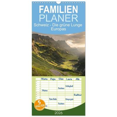 Familienplaner 2026 - Schweiz - Die grüne Lunge Europas mit 5 Spalten (Wandkalender, 21 x 45 cm) CALVENDO