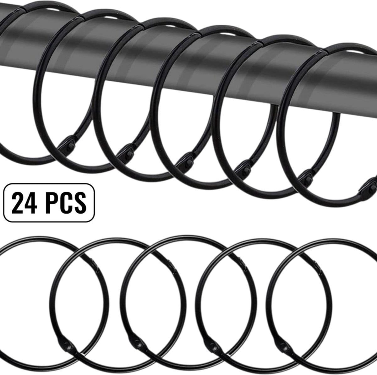 24 stuks Douchegordijnringen - Zwart - Open Romeinse ringen - Binnendiameter: 50 mm