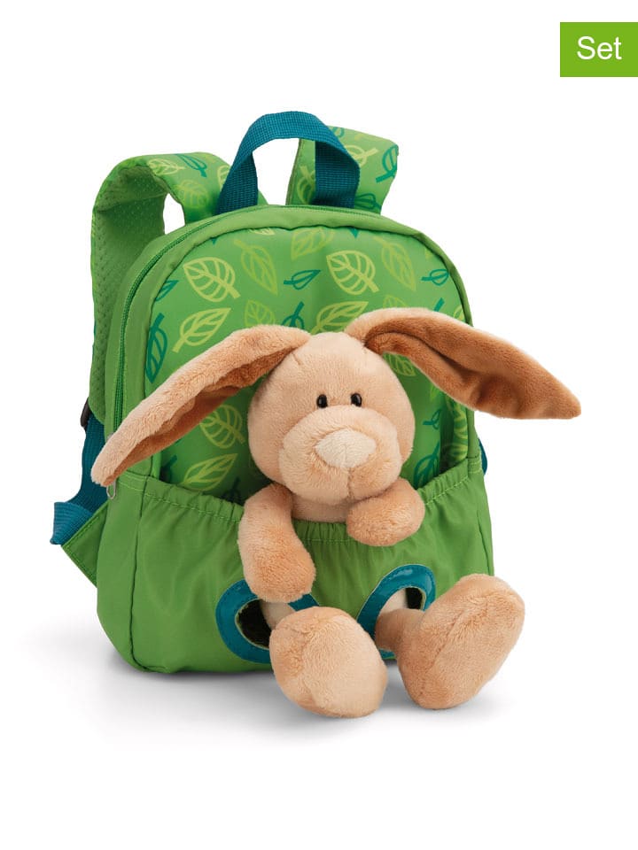 NICI 2tlg. Set: Rucksack und Kuscheltier "Rabbit" in Grün - onesize