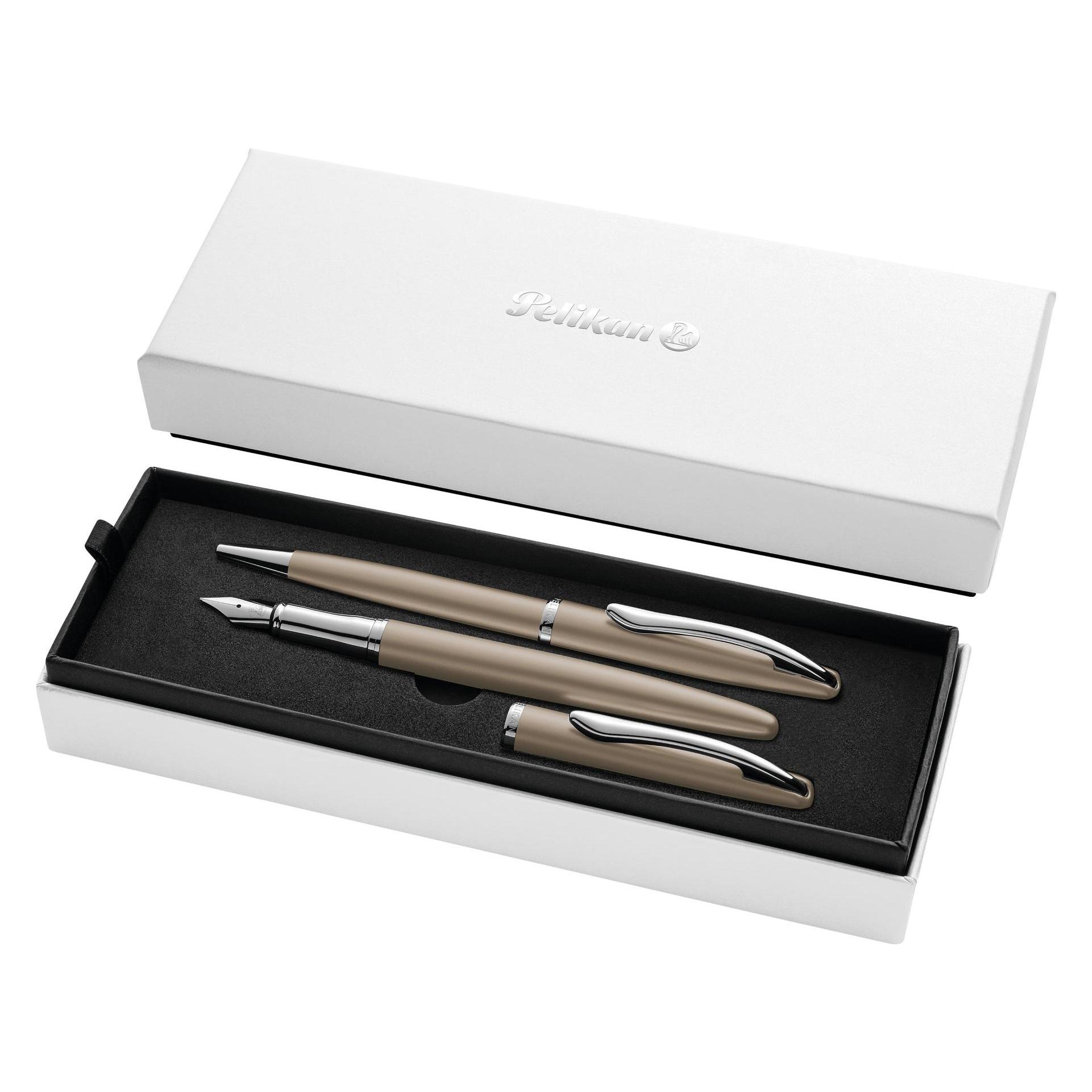 Pelikan Tintenroller Füllhalter & Kugelschreiber Jazz Noble Elegance im Set, Taupe (2x) (826792)