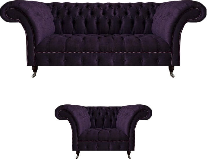 Chesterfield driezitsbank in lila design voor de woonkamer