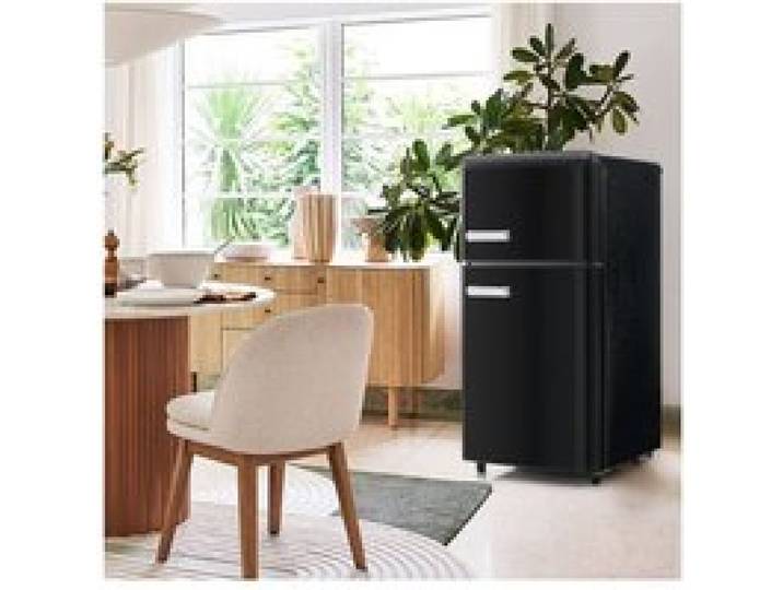 ®TONLRGY Réfrigérateur rétro double porte capacité 72 L éclairage LED noir. [Classe énergétique E]