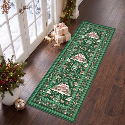 Garvee Christmas Cabin Washable Indoor Area Rug