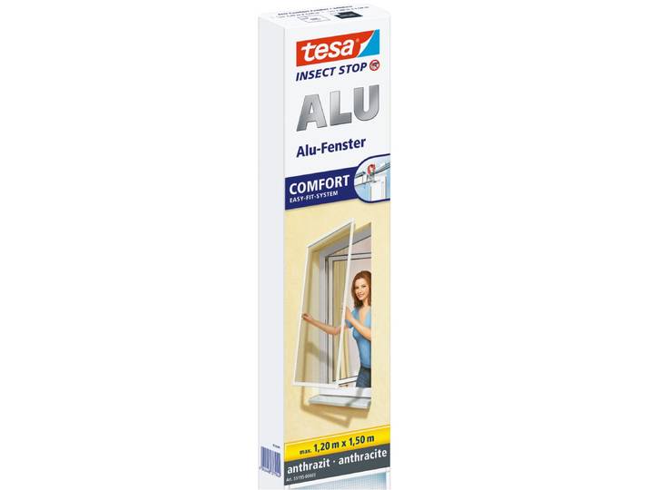 Insektenschutz-Fensterrahmen TESA Aluminium Rahmen Fliegengitter - 120 x 150cm , schwarz (rahmen: anthrazit gewebe: schwarz), B:120cm H:150cm, Insektenschutzgitter, Insektenschutz-Fensterrahmen, Insektenschutz - ohne Bohren