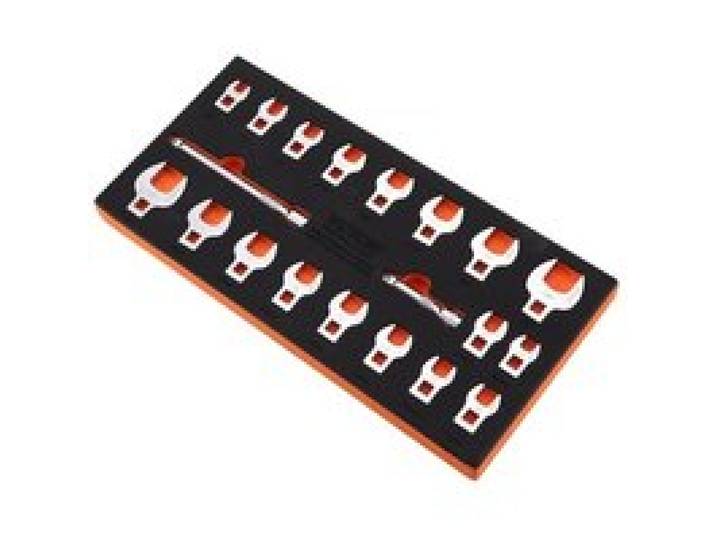 VEVOR Crowfoot-Schlüsselsatz, 9,525 mm Antrieb, 20-teiliger Crowsfoot-Schlüsselsatz mit 2 Verlängerungsstangen und EVA-Werkzeug-Organizer, SAE 3/8-2.22cm und metrisch 10-22mm, 40CR-Material