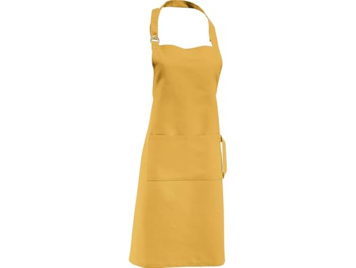 Erwin Müller Koch-Schürze, Küchenschürze Uni 100% Baumwolle curry Größe 72x90 cm - verstellbare Halsschlaufe, mit Aufsatztasche und Bindeband