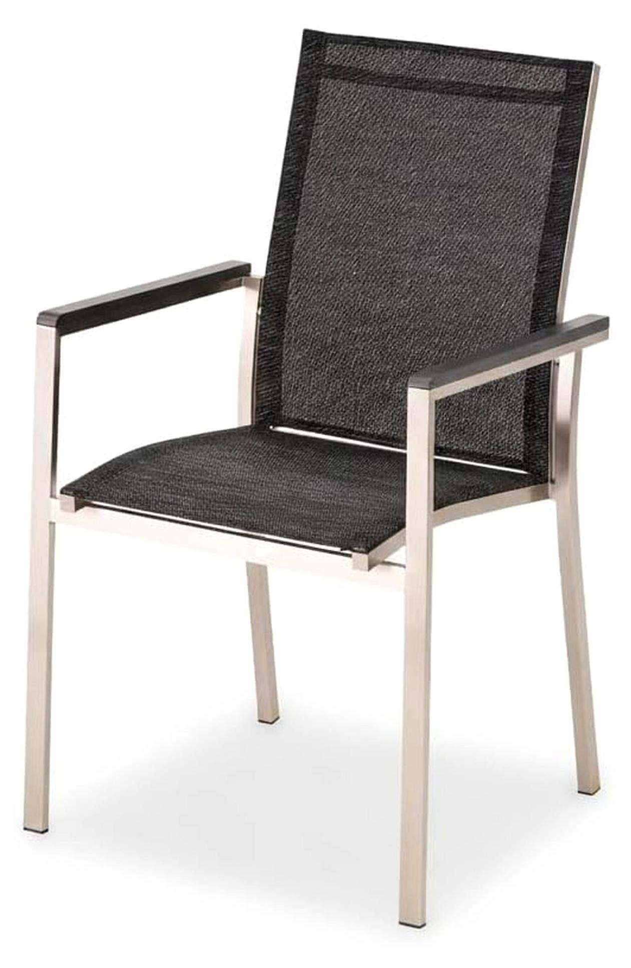 Gartenstuhl Motta - Stapelstuhl - Edelstahlgestell - Textil - Armlehnen aus anthrazitfarbenem Aluminium - wetterfest und pflegeleicht - platzsparend stapelbar - für Terrasse und Balkon