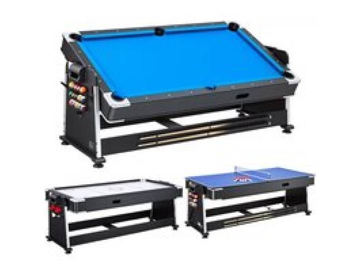 VEVOR Table Multijeux 221,5 cm, Air Hockey, Ping-pong et Billard 3 en 1, pour Salle de Jeux Familiale, Gain de Place, Table de Jeux Multifonctionnelle, Système de Soufflerie et Accessoires Complets