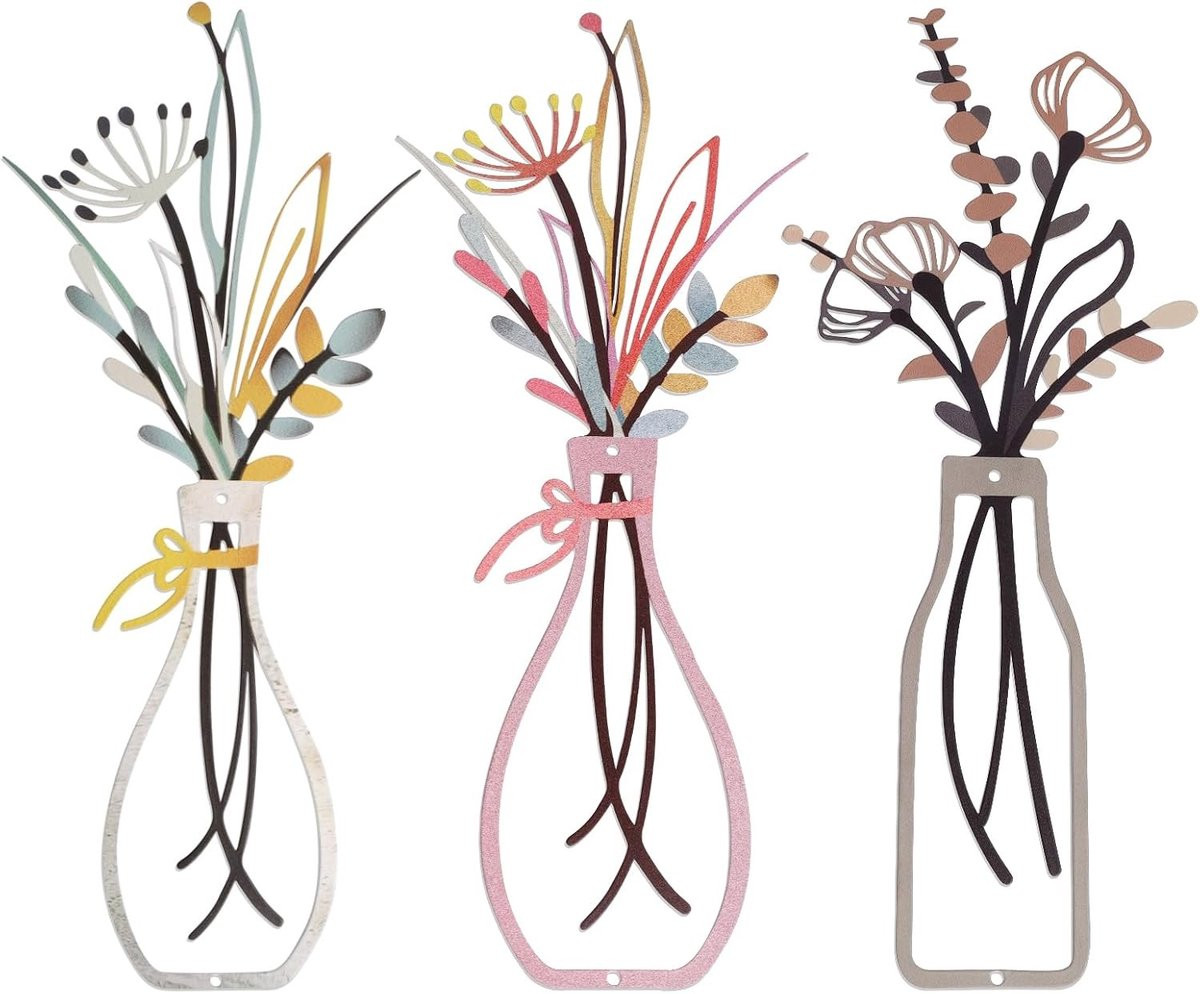 Set van 3 Kleurrijke Metalen Bloemen Wandsculpturen voor Wanddecoratie