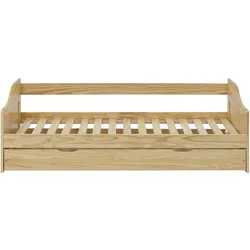 SIT Möbel Bett 90 x 200 cm | Kiefer-Holz massiv | inkl. 1 Unterbett | inkl. 2 Lattenrosten | B208xT97xH66cm | natur lackiert | 19000-77 | Serie BETT