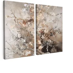 LEINWANDBILD 2er Set Mandelblüte - Abstrakt - Beige 120x90 cm