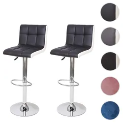 2er-Set Barhocker HWC-G87, Tresenhocker Barstuhl, höhenverstellbar ~ Kunstleder schwarz-weiß, Chromfuß