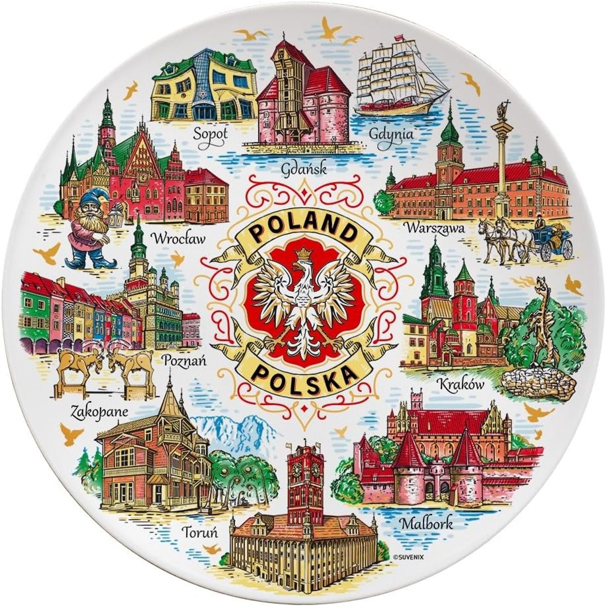 Keramisch Bord Wanddecoratie Poolse Steden Multicolor Diameter: 15 cm