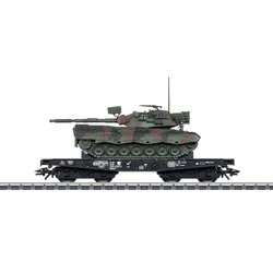 Märklin 48879 H0 Schwerlast-Flachwagen Rlmmps mit Kampfpanzer Leopard 1A1, DB, Ep. IV