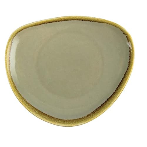 Olympia Kiln Mosgroene Driehoekige Mosplaat van Porselein, Diameter: 23 cm (Set van 6)